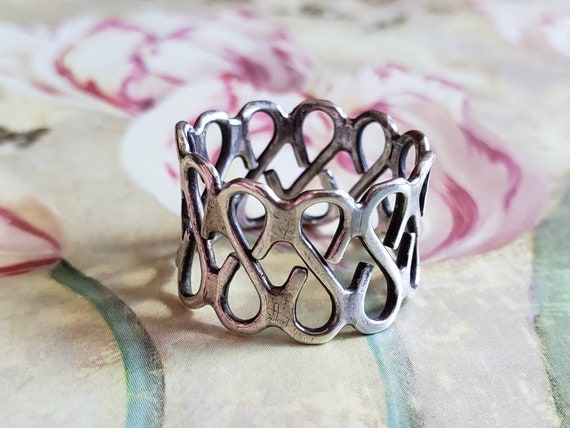 Vintage Sterling Silver Repeating Pattern Ring 92… - image 1