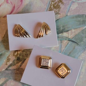 Vintage Lot of 2 Avon Hoops of Motion Pave Cubic Zircon and Tailored Elegance Pierced Earrings Dead Stock Original Boxes Gold Tone Metal