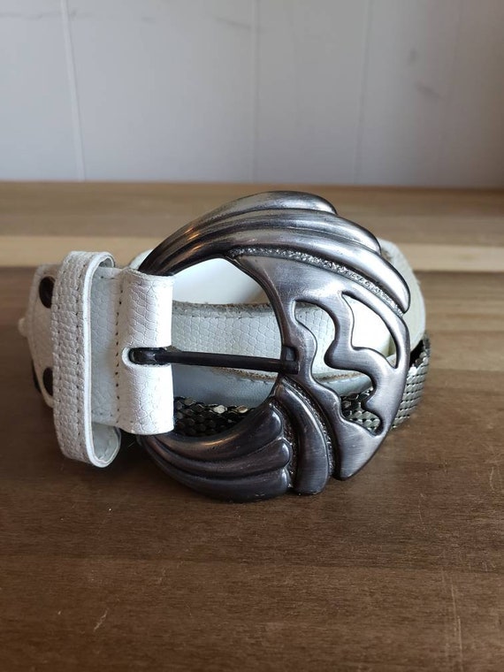 Vintage Whiting and Davis Twist Belt: White Leather & Silver  display picture 2