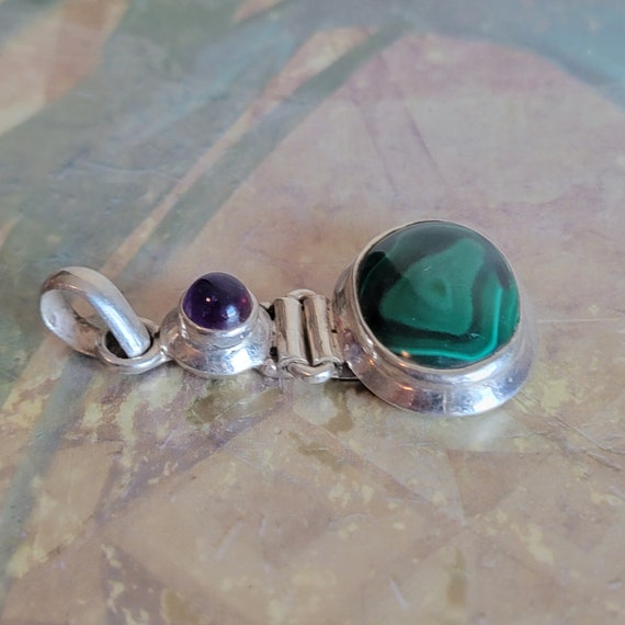 Vintage Sterling Silver Malachite and Amethyst Se… - image 3