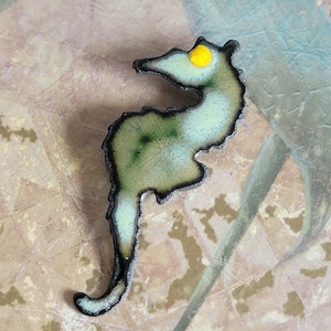 Vintage Hand Made Metal and Enamel Seahorse Brooch Pin As Is
