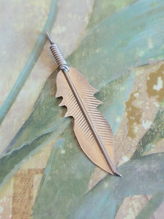 Vintage Sterling Silver Single Feather Pendant