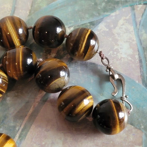 Vintage Tiger Eye Large Bead Beaded Chunky Neckla… - image 4