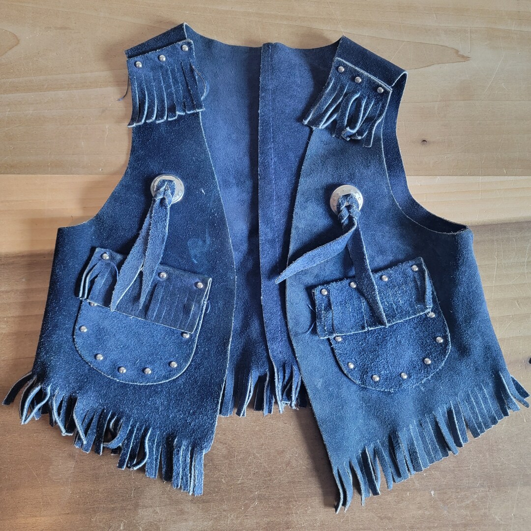 Vintage Sears Blue Suede Leather Western Cowboy Cowgirl Leather Vest ...