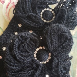 Vintage by Elayne Black Gloves Ladies Retro Clear Rhinestones Woven Yarn