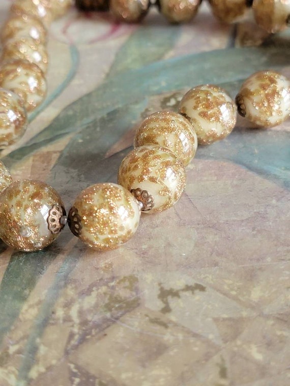 Vintage Glass Beads with Gold Flecks and Gold Ton… - image 9