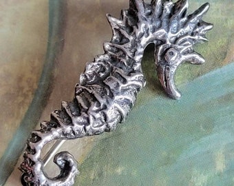 Vintage Sterling Silver Seahorse Brooch Pin