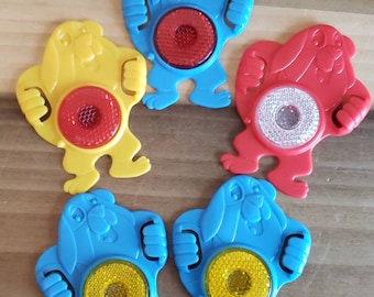 SALE Vintage Lot of 5 Alphie from Alphabits Cereal Prize Toy Bike Reflector Blue Red Yellow Dog