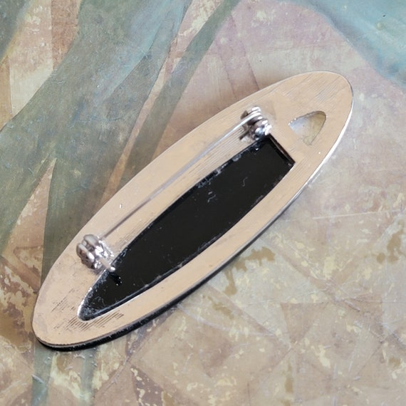 Vintage Oval Mother of Pearl Black and Rhinestone… - image 6