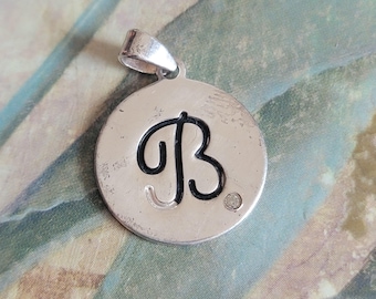 Vintage Signed NVC Sterling Silver Initial B Pendant Letter