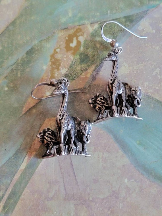 Vintage Sterling Silver African Animals French Hoo