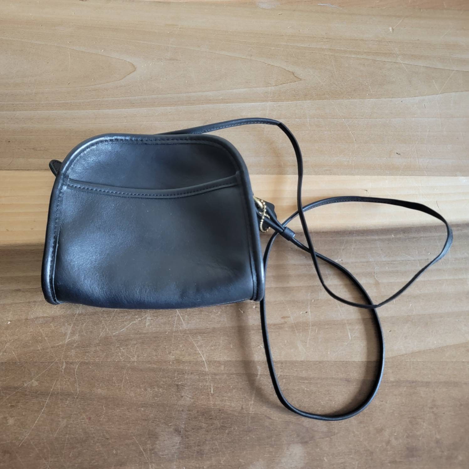 Vintage Small Coach Black Leather Crossbody Bag Pocketbook Handbag