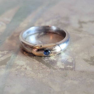 Vintage Sterling Silver 14K Gold Blue Stone Ring - Size 6.75