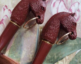 Vintage Gift Set Brush and Shoehorn Set Horse Heads With Rings Original Box Made in Japan 1960s