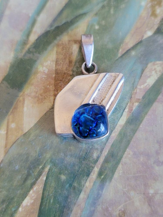 Vintage Sterling Silver and Blue Glass Abstract Pe