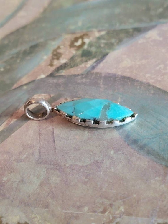 Vintage Sterling Silver and Faceted Turquoise Dia… - image 2