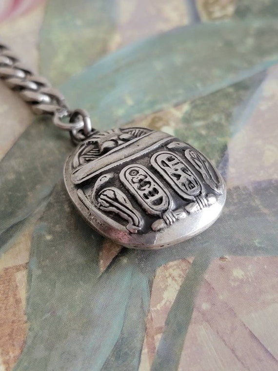 Vintage Sterling Silver Scarab Key Chain Key Fob … - image 3