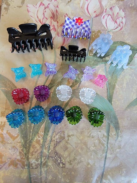 Vintage Lot of 20 Hair Clips Black Purple Blue and