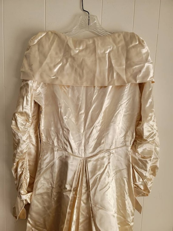 Vintage Wedding Dress Size Zipper Ivory Satin Sil… - image 4