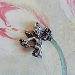 Vintage Sterling Silver Eros Cupid Cherub Bow and Arrow Wings Love Pendant 925 Valentines Day