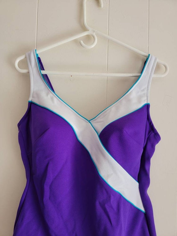 Vintage Robby Len Swim Suit Purple Turquoise White Built in Bra Plus Size  18W Ladies Pin up Swimsuit Swimwear Union Label Made in the USA -   Finland