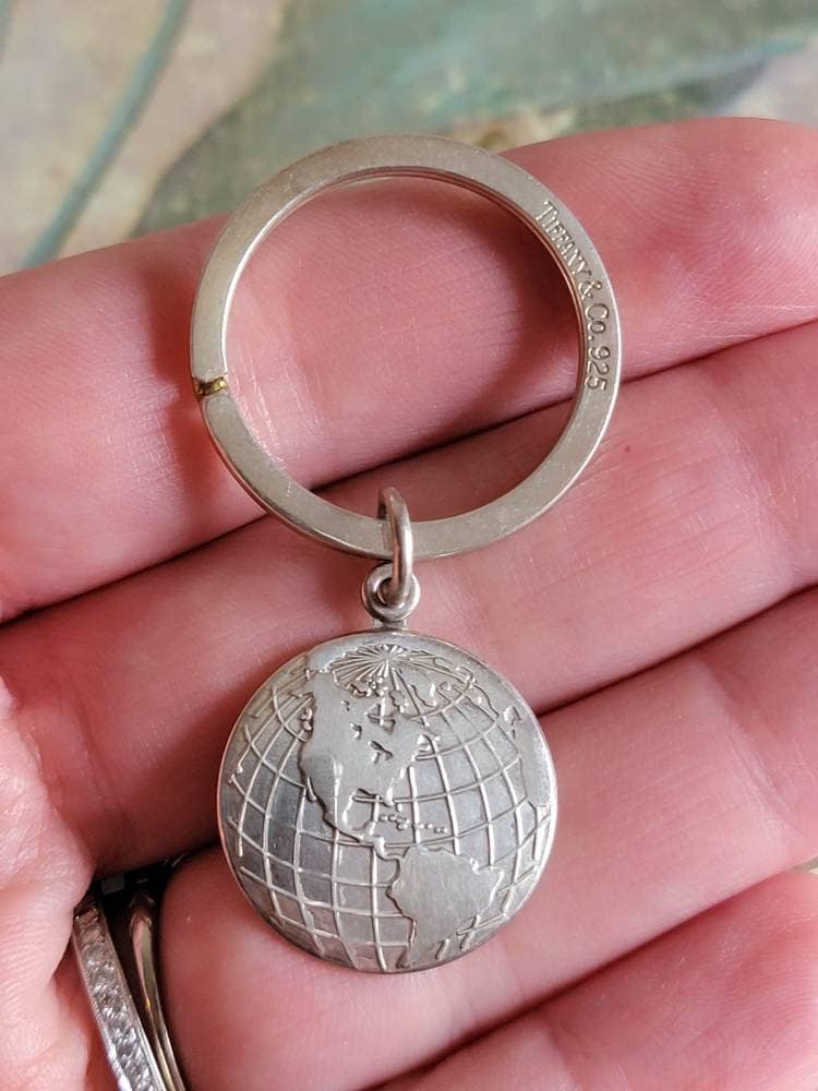 Vintage Tiffany & Co Sterling Silver Globe Earth Keychain Key