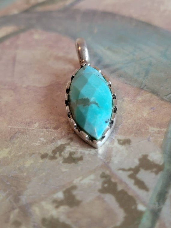 Vintage Sterling Silver and Faceted Turquoise Dia… - image 4
