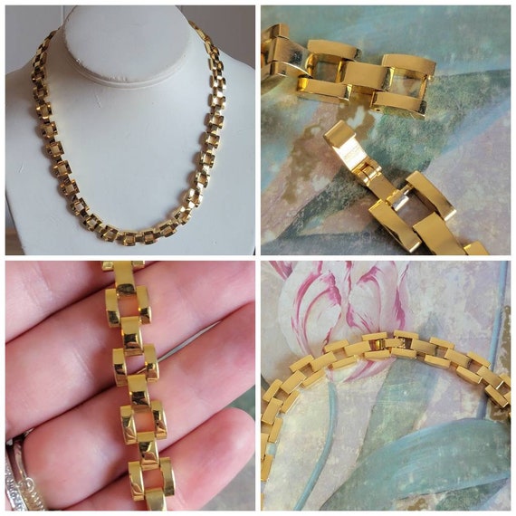 Vintage Gold Tone Metal Hinged Collar Necklace Co… - image 10