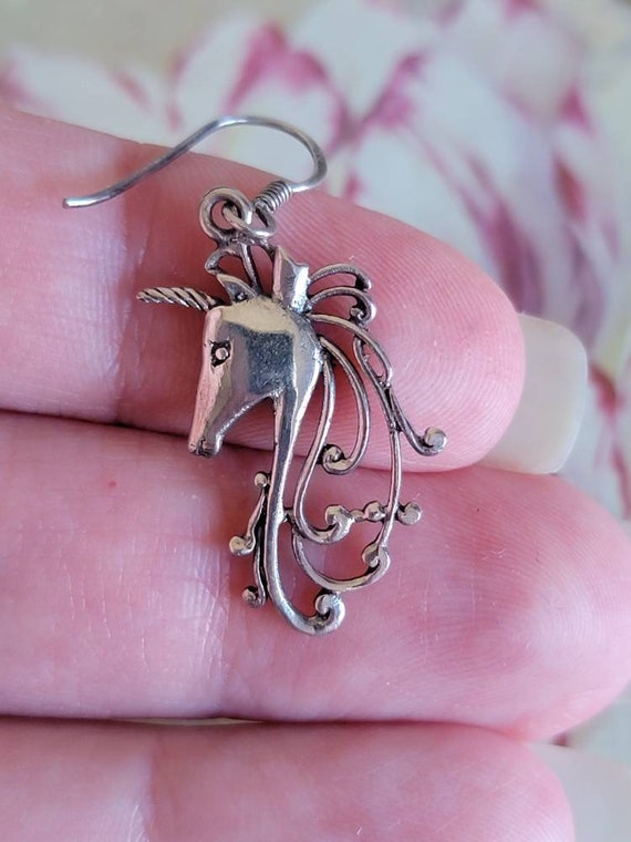 Vintage Sterling Silver Unicorn Earrings French H… - image 7
