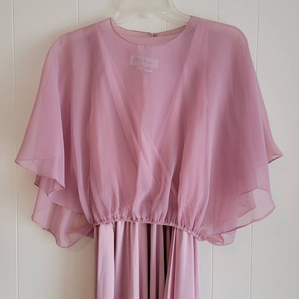 Vintage Dressy Creations New York Pink Mauve Dress with Caplet 1970s Size 10