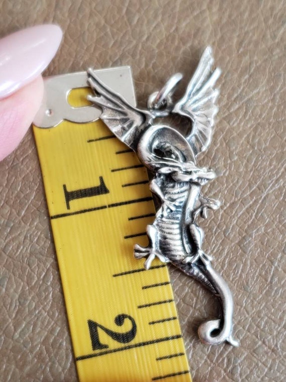 Vintage Sterling Silver Winged Dragon Pendant 925… - image 8