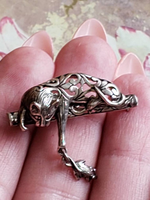 Vintage Jezlaine Sterling Silver Cat and Mouse Br… - image 9