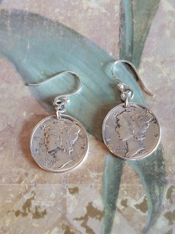 Vintage Sterling Silver Mercury Dime Earrings for… - image 9