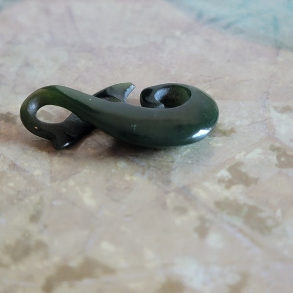 Vintage Hand Carved Jade Hook Pendant - image 10