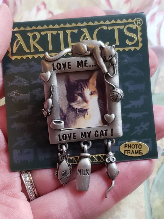 Vintage JJ Silver Tone Metal Love Me Love My Cat … - image 5
