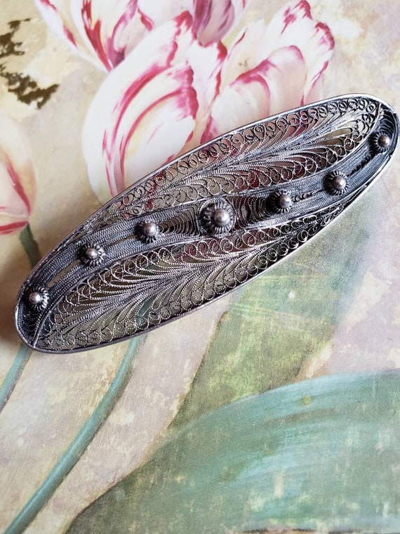 Vintage Large Filigree Silver Pin or Brooch