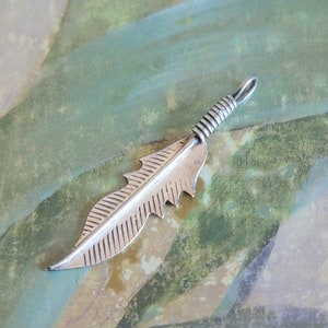 Vintage Sterling Silver Single Feather Pendant
