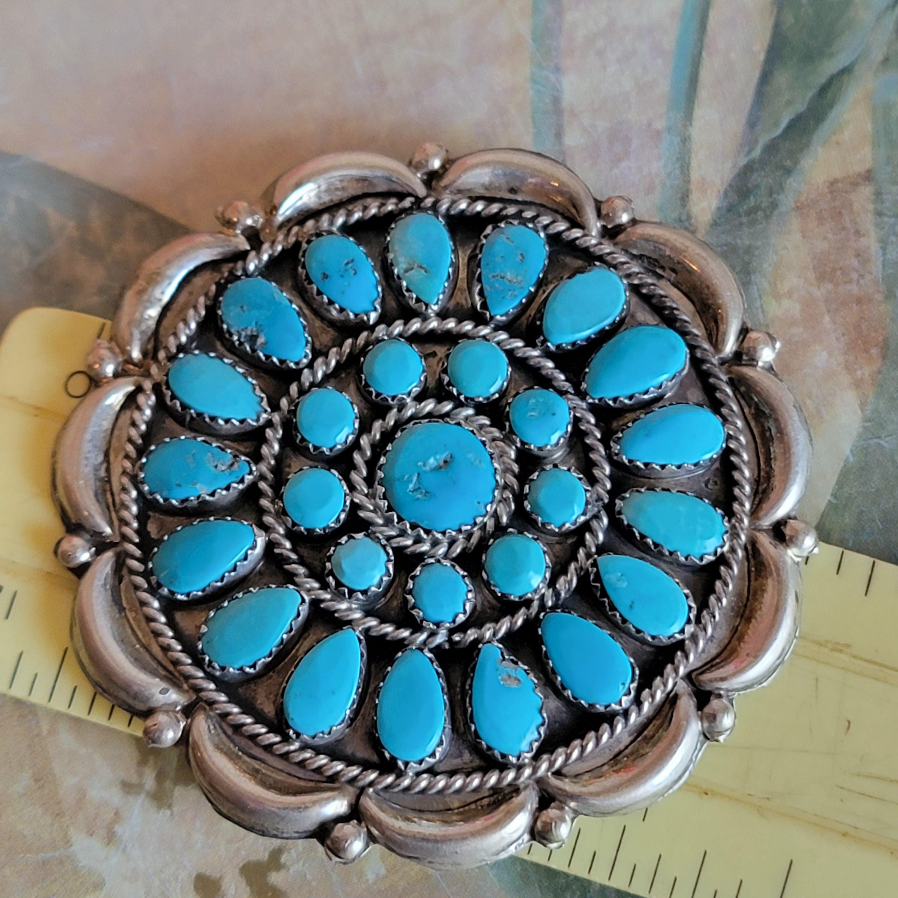 Vintage Navajo Turquoise Sterling Silver Pin Brooch, Signed VMB - Etsy