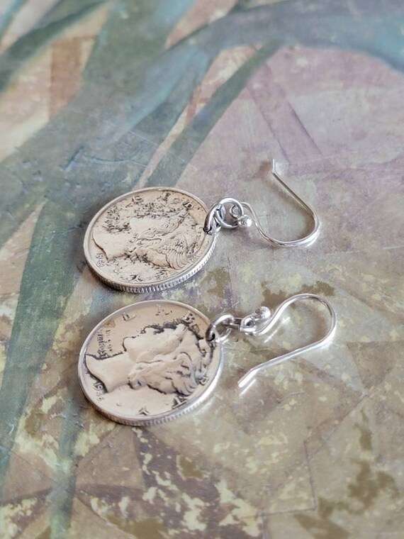 Vintage Sterling Silver Mercury Dime Earrings for… - image 4