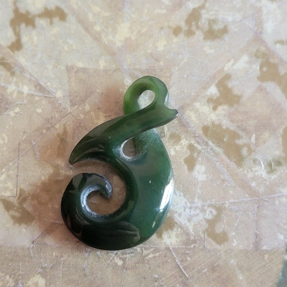 Vintage Hand Carved Jade Hook Pendant - image 6