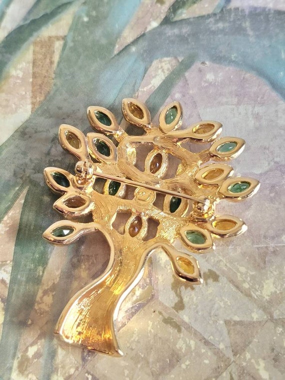 Vintage Swarovski Tree of Life Gold Tone Metal an… - image 5