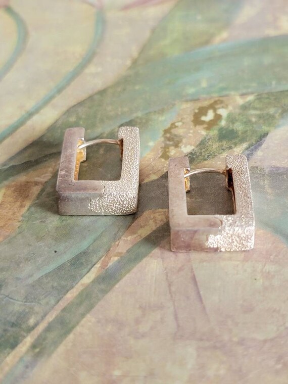 Vintage ALF Hinged Textured Rectangular Earrings … - image 3