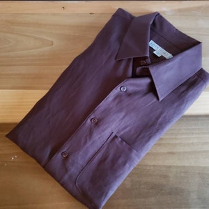 Vintage Linea Uomo Dress Shirt Short Sleeved 1990s Mens Buttons Collar Size Large Linen Summer
