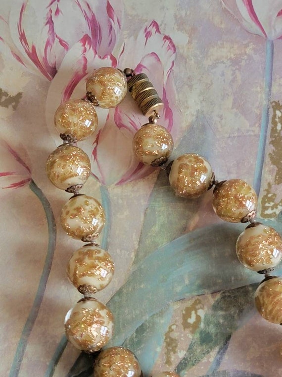 Vintage Glass Beads with Gold Flecks and Gold Ton… - image 6