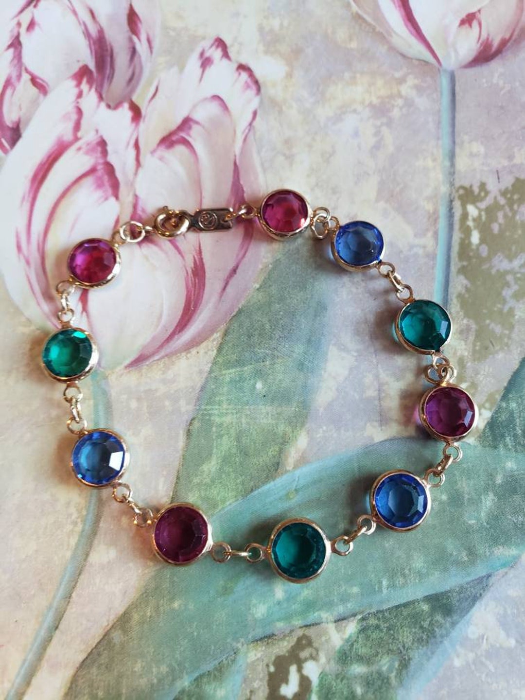 無料配達 Vintage Round Faceted Bracelet Crystal Multicolor Swarovski その他
