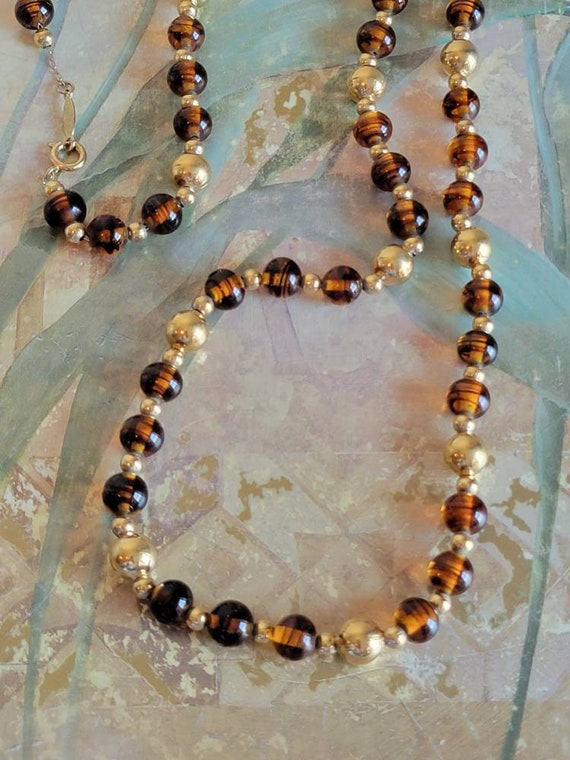 Vintage Napier Glass Gold Tone Metal Beaded Neckl… - image 2