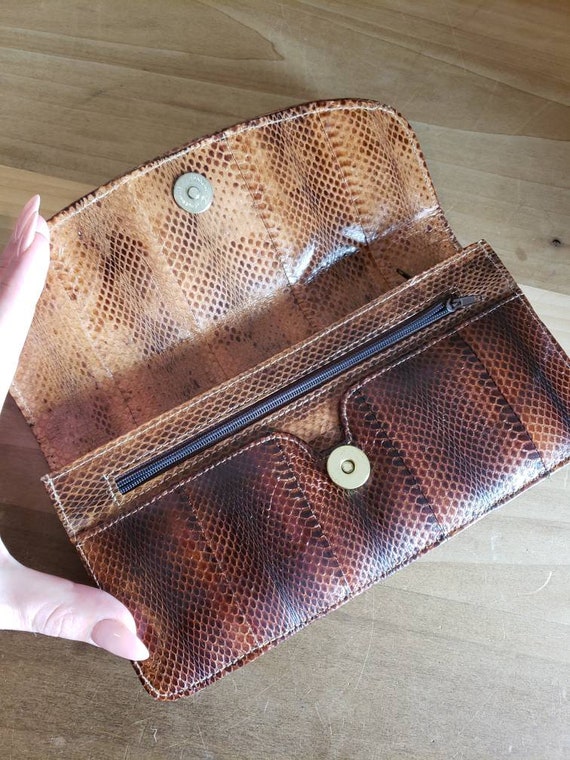 Vintage Brown Snakeskin Purse Pocketbook Handbag … - image 8