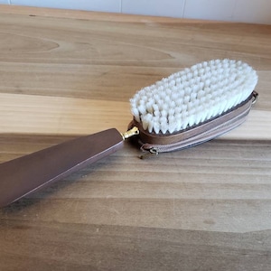 Vintage Mens Valet Shoe Horn Lint Brush and Nail Kit Set 1960s Leather Topgrain Cowhide Austria
