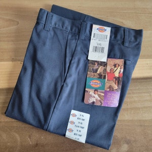 Vintage Dead Stock Dickies Boys Navy Blue Plain Front Pants Size 16 Regular 100% Cotton Polyester School Uniform