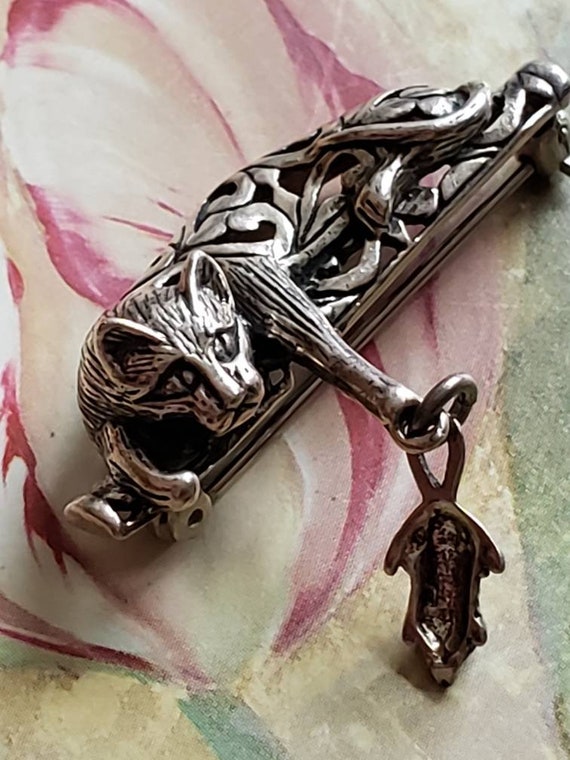 Vintage Jezlaine Sterling Silver Cat and Mouse Br… - image 4